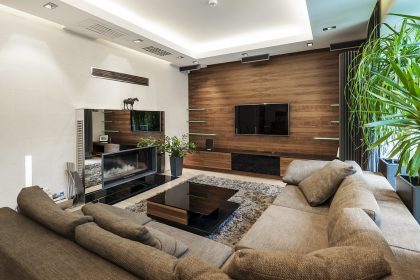 Sala de estar moderna de imóvel de alto padrão adquirido com consórcio imobiliário